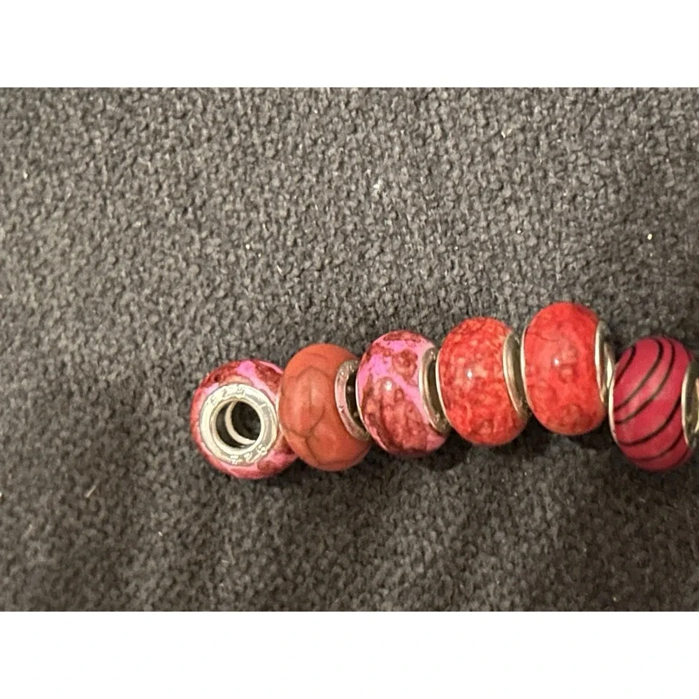 Lot of 6 Sterling Silver Core Bracelet Charm Beads Lampwork Glass Style 925 2